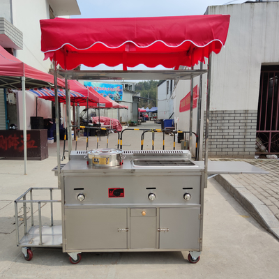 110v/220v 모바일 스테인리스 스틸 스트리트 푸드 스냅 가스 트롤리 핸드 카트 2023